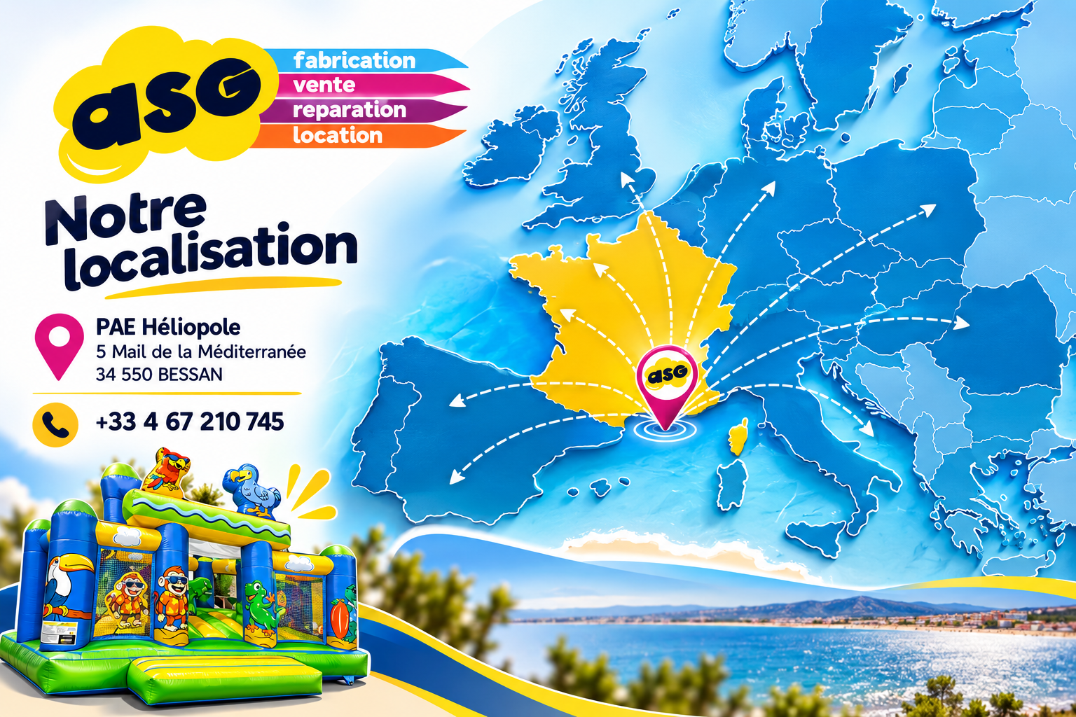  ASG34 Location, Vente, fabrication ch&acirc;teaux, jeux & structures gonflables